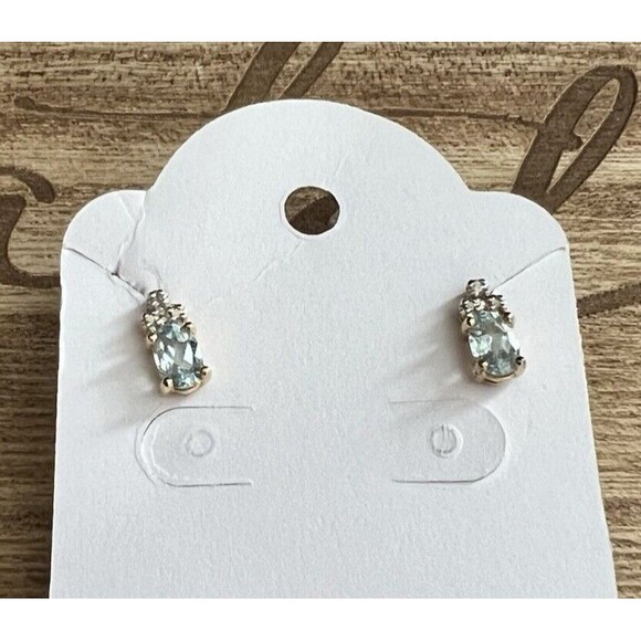 925 Sterling Silver Gold Vermeil Blue Topaz & Diamond Stud Post Earrings 1.2g - Picture 1 of 12